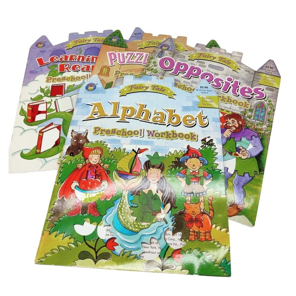 4 Fairy Tale Activity Books Alphabet Opposites Puzzles Learn Readiness Preschool